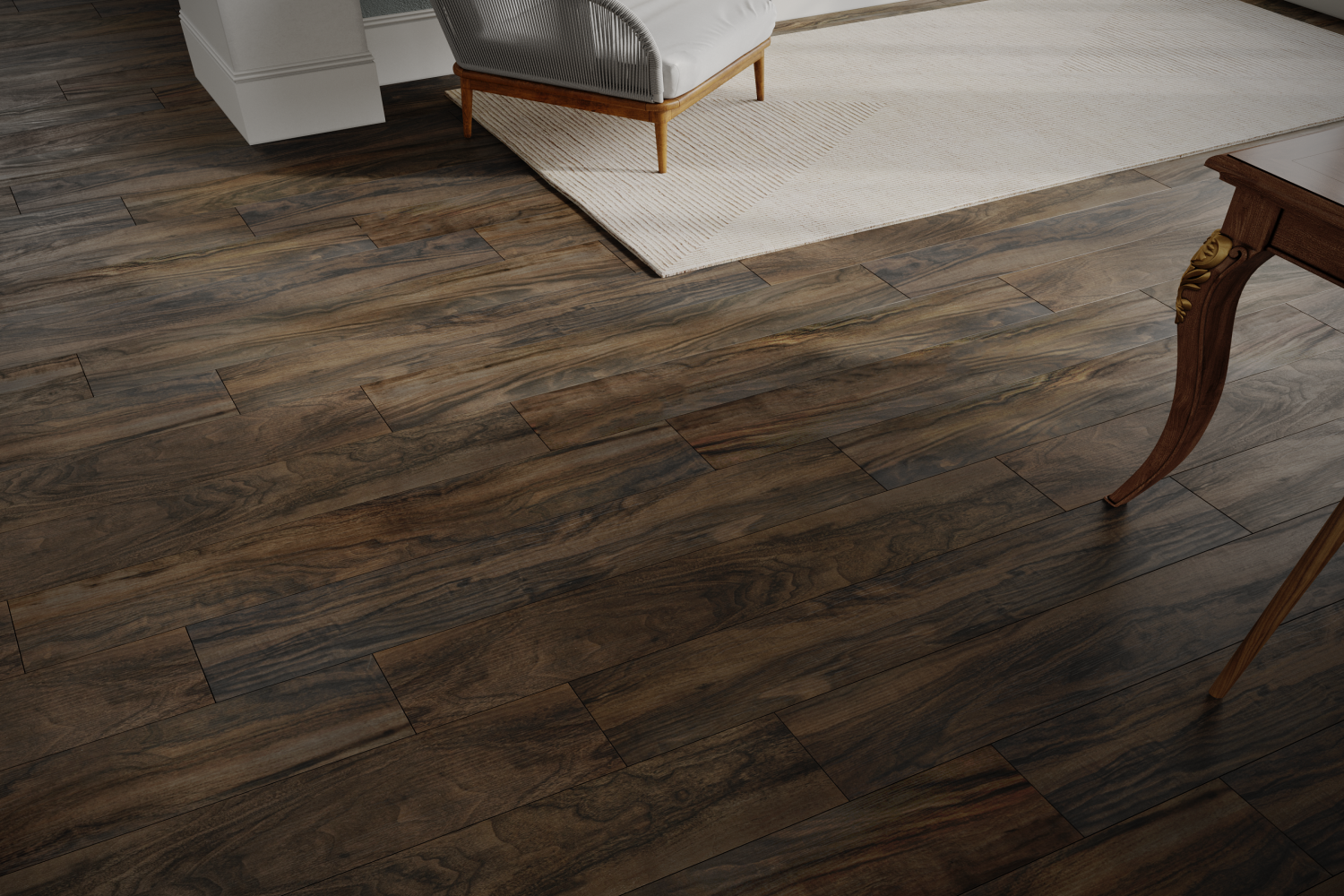 Кварцвиниловый SPC ламинат Art East Art Stone Narrow Орех Табако 142-ASL 1220×152×5 фото в интерьере